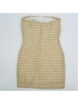 Anthropologie Eva Franco Strapless Tweed Dress Size 2 Beige Gold thumbnail 4