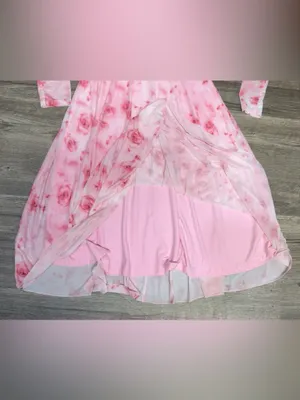 Blush Pink Floral Long-Sleeve Midi Dress with Square Neck Size L thumbnail 7