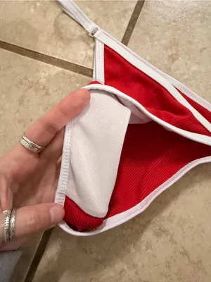 H&M Red & White Contrast Trim Ribbed Bikini thumbnail 2