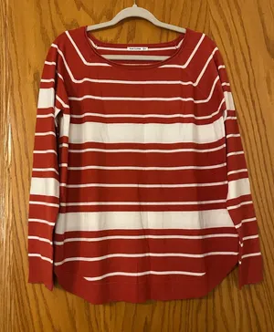 Pink Clover Red and White Valencia Curved Hem Striped Knit Top - NWOT - Size XL thumbnail 1