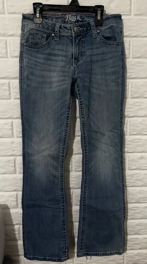 Wrangler Rock 47 Low Rise Jeans 26x30 Bling Embellished Light Wash Denim Western thumbnail 1