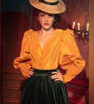 La Femme En Noir Taffeta Edwardian Blouse in Marigold L thumbnail 1