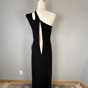 Alamour‎ Marta One Shoulder Maxi Dress Size M Cutout Gown Black Ponte High Slit thumbnail 6