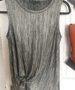 NWOT-INC women’s shimmering silver, side tied blouse thumbnail 1