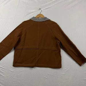 Brown Canvas Utility Jacket Gingham Trim Contrast Stitch Workwear Small thumbnail 3