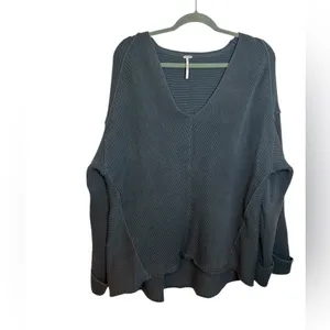 Free People La Brea V-Neck Blue Gray Sweater thumbnail 3