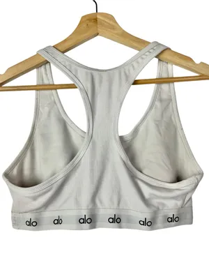 ALO Yoga Cream Icon Ribbed Henley Athletic Bra M thumbnail 3