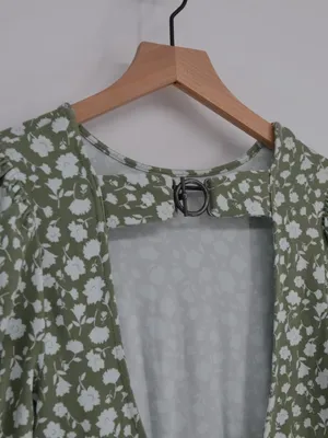 Free People Sage Green & White Floral Cutout Back Midi Dress S thumbnail 6