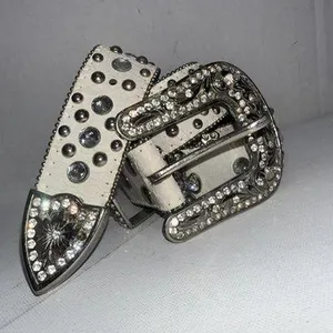 Vintage Chunky Y2K Studded Equestrian Western Boho Preppy Metal White Cross Belt thumbnail 2