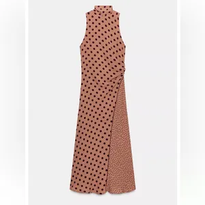 Zara NWT polka dot contrasting midi dress dusty pink & maroon dots thumbnail 6