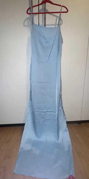 STAUD Light‎ Blue Satin Maxi Slip Dress Square Neck Side Slit Size M NWT thumbnail 1