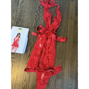 Mapale Bow Lace Babydoll Chemise & Thong Set Sz L/XL NWT thumbnail 6
