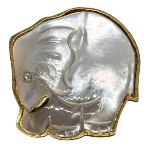 Vintage AD 2004 Gold Tone Mother‎ of Pearl & CZ Elephant Pin Brooch Animal Cute thumbnail 1