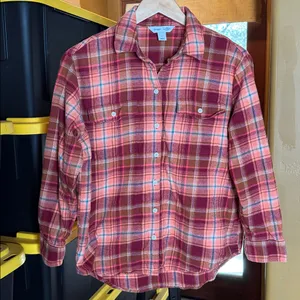 Old Navy Orange & Red Plaid Flannel Tunic The Boyfriend Shirt Size Medium thumbnail 5