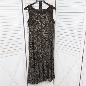 Perceptions Polka Dot Panel A Line Midi Dress Sleeveless‎ Brown White 12 thumbnail 9