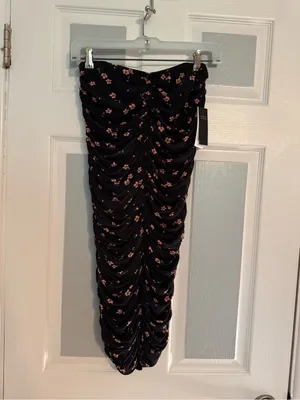 AFRM Noha Strapless Mesh Ruched Midi Skirt Black thumbnail 2