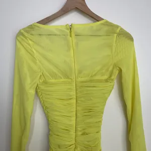House of CB Valentina Yellow Long Sleeve Ruched Organza Mesh Mini Dress XS thumbnail 3