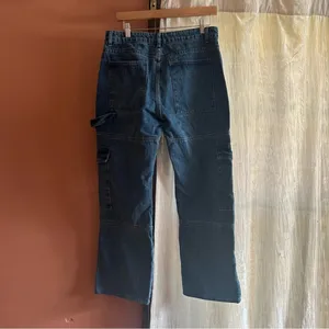 Edikted Jaimie Cargo Jeans Baggy Fit Pockets Low Waist Blue Denim Y2K NEW Size L thumbnail 8