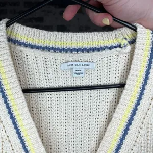 American Eagle | women knitted cream button down sweater vest thumbnail 3