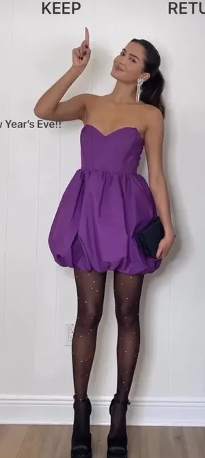 ZARA Strapless Bubble Hem Voluminous Cocktail Mini Dress Purple thumbnail 1