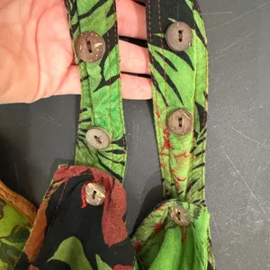 Dungarees L/XL Overalls Green Floral Patchwork Viscose Boho Hippie Stretch Artsy thumbnail 11