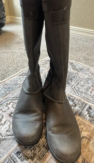 Eddie Bauer Trace Boots Womens 9.5 Gray Leather Zip Tall‎ Riding Waterproof thumbnail 1