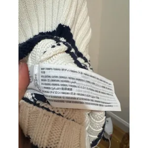 Abercrombie & Fitch Womens Cream Navy Striped Ribbed‎ Mock Neck Sweater Medium thumbnail 2