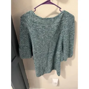 LOFT Outlet Teal White V-Neck Sweater M thumbnail 2