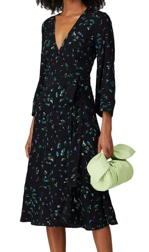 Ganni floral print crepe midi wrap dress size 34 - US 2 black thumbnail 1