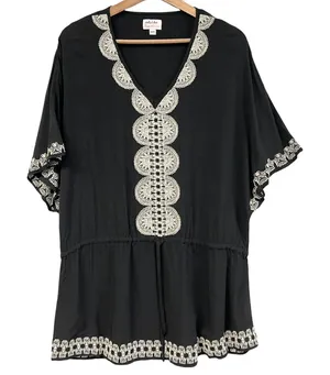 Stella &‎ Dot Embroidered Tunic Coverup Womens XS/S Bohemian Dark Cottage Beachy thumbnail 1