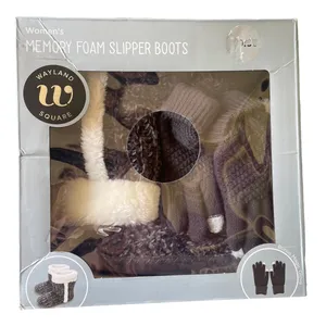 Memory Foam Slipper Boots Set With Gloves Gift Set Gray thumbnail 1