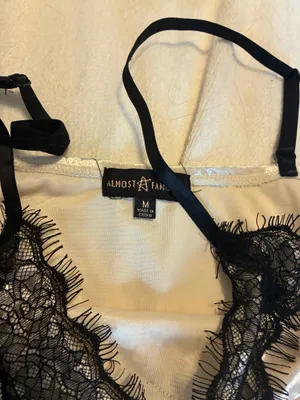 Almost Famous satin black and white lacy tank top thumbnail 2