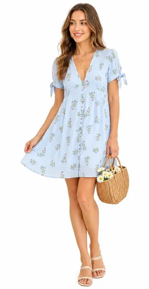 Chelsea & Violet Blue Floral Button Front Tie Sleeve Mini Dress XL NEW 235 thumbnail 1