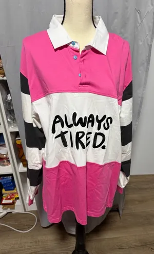 NWT SALEM7 L Always Tired Color Block Rugby Tunic Top Pink Black thumbnail 1
