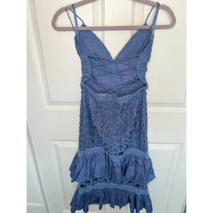ASOS Blue Crochet Lace Mini Dress Ruffle Tiered Lace Up Open‎ Back Size 4 thumbnail 5