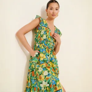 Anthropologie Peregrine Flutter Sleeve Maxi Dress In Fruit Motif XS thumbnail 12