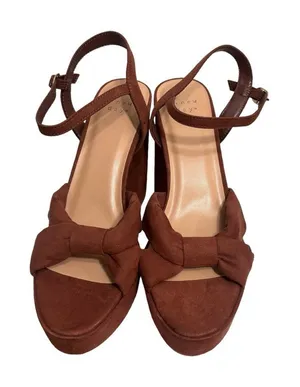 A New Day Sepia Brown Riah Open Toe Ankle Strap Block Heels Women's Size 9.5 thumbnail 1