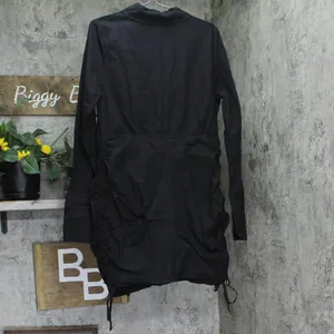 And Now This Womens Side Ties Button Up Shirt Poplin Ruched Dress Black XL thumbnail 2