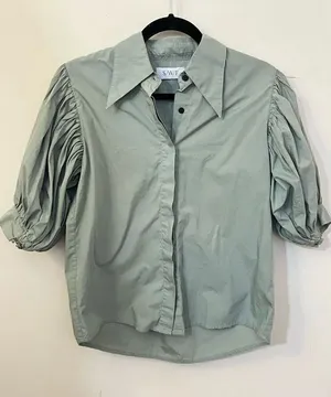 S/W/F Sage Green Balloon Sleeve Button Down Shirt S thumbnail 1