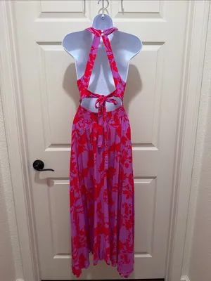 Abel the Label by Anthropologie Charlotte Purple & Red Floral Halter Maxi Dress thumbnail 5
