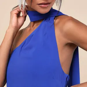 LULU’S Isloda Blue One Shoulder Backless Sash Mini Dress thumbnail 3