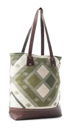 $75 NWT MYRA BAG CHECKERED TOTE BAG Green thumbnail 1