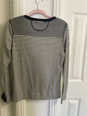 Lauren Ralph Lauren Black and White Striped Long-Sleeve Henley thumbnail 3