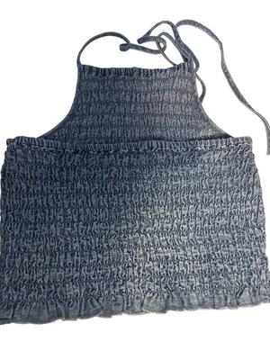American Eagle Smocked Halter Crop Top Womens S Blue Stretch Y2K Coquette thumbnail 2