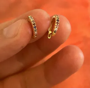 B257 tiny gold tone hoops 925 sterling silver Orange thumbnail 1