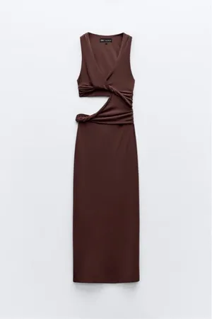 Zara dress fitted bodycon Brown Cutout Midi Party Wedding Coctail thumbnail 14