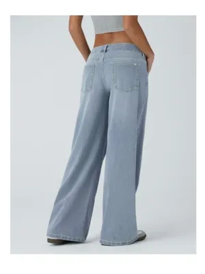 HALARA Flex™ Asymmetric Low Rise Zipper Pockets Baggy Wide Leg Jean Light Azure thumbnail 7