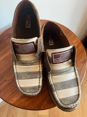 Tony Lama TLC Brown and Tan Striped Slip-On Loafers with flag size8 thumbnail 3