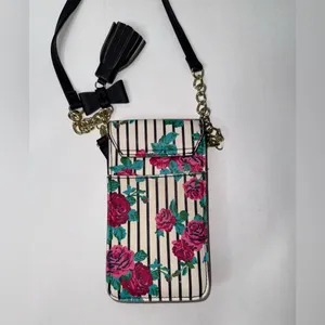 Betsey Johnson Crossbody Purse Wallet Handbag‎ Roses Stripes Snap Y2K Girlie Fem thumbnail 10
