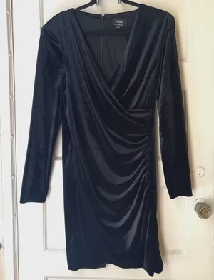 Bardot Black Dress 10L Wrap Velvet Formal Long Sleeve Occassion Party Gala Event thumbnail 1